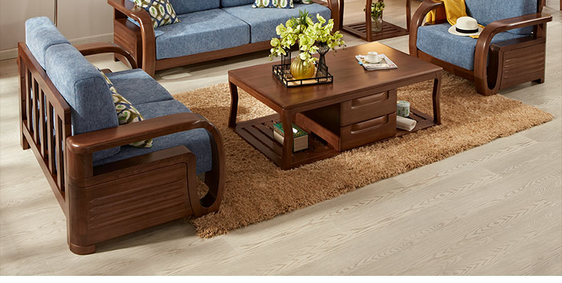 光明家具现代中式进口榆木实木沙发 客厅全实木家具转角沙发组合