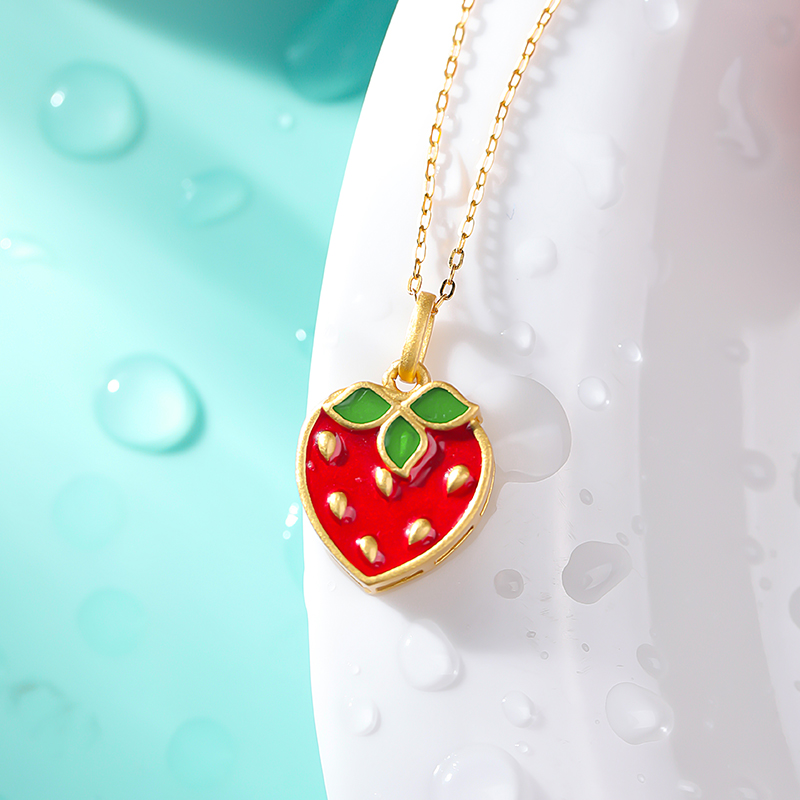 印象眸 s925银镶和田玉珐琅草莓吊坠