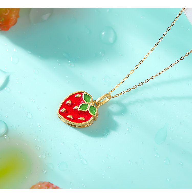 印象眸 s925银镶和田玉珐琅草莓吊坠