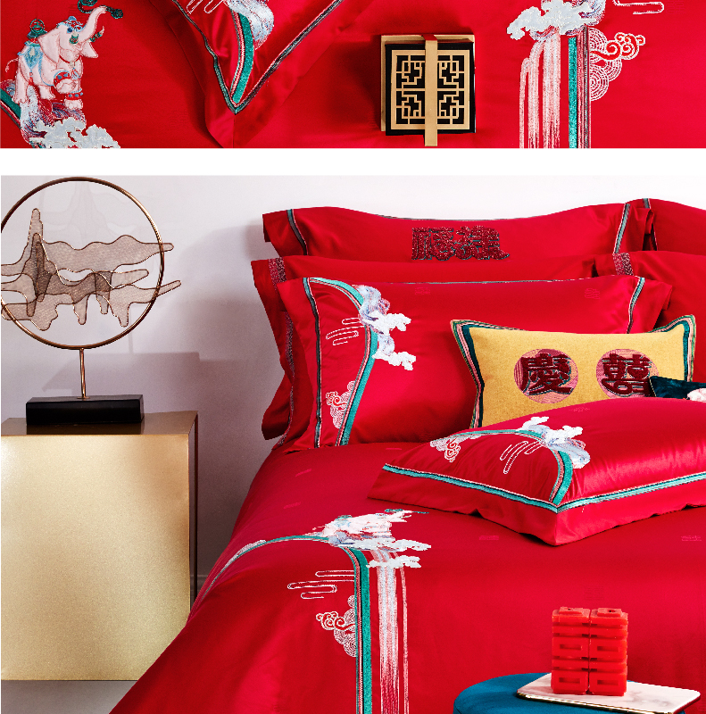 罗莱家纺婚庆结婚红色喜庆套件囍嫁对象