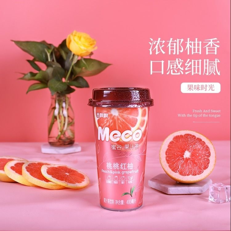 香飘飘meco蜜谷果汁茶桃桃红柚400ml杯
